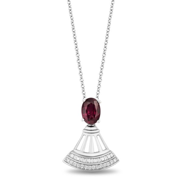 Enchanted Disney Fine Jewelry Sterling Silver with 1 4 CTTW Diamond and Rhodolite Garnet Mulan Pendant Necklace For Discount