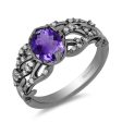 Enchanted Disney Fine Jewelry Black Rhodium Over Sterling Silver with 1 6 CTTW Diamonds and Amethyst Ursula Ring Supply