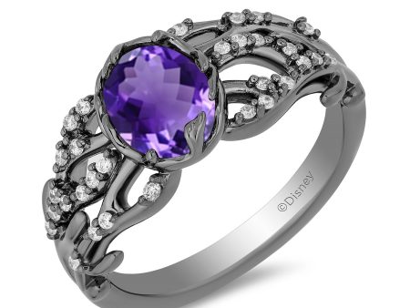 Enchanted Disney Fine Jewelry Black Rhodium Over Sterling Silver with 1 6 CTTW Diamonds and Amethyst Ursula Ring Supply