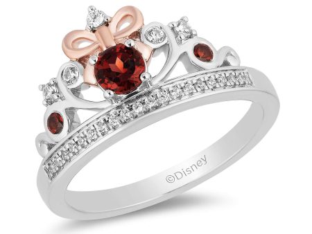 Enchanted Disney Fine Jewelry 14K Rose Gold Over Sterling Silver 1 10 CTTW Diamond and Red Garnet Snow White Tiara Ring Sale