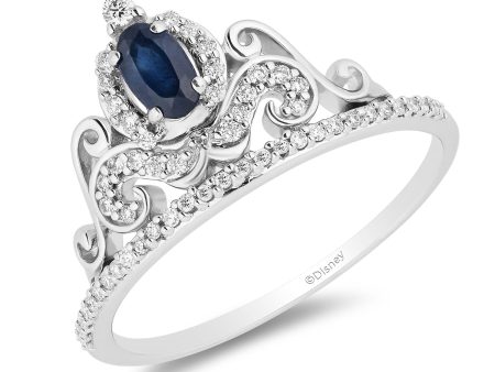 Enchanted Disney Fine Jewelry 14K White Gold With 1 6 CTTW Diamond with Blue Sapphire Cinderella Tiara Ring Online