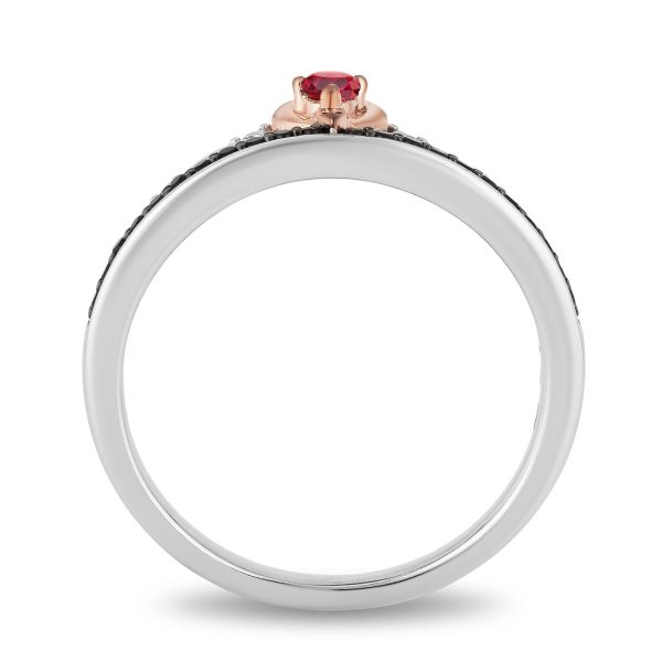 Enchanted Disney Fine Jewelry Sterling Silver and 10K Rose Gold with 1 4 CTTW Diamond and Ruby Snow White and Evil Queen Duo Ring Set For Cheap