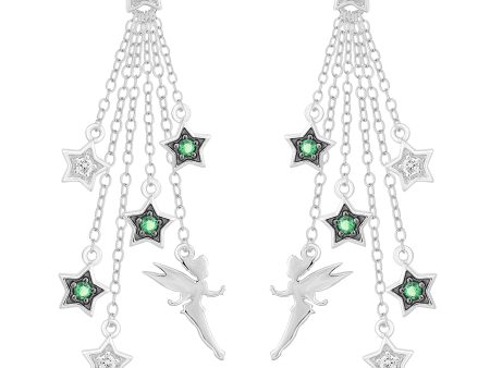 Enchanted Disney Fine Jewelry Sterling Silver with 1 6 CTTW Diamonds and Green Tourmaline Tinker Bell Earrings Online Sale