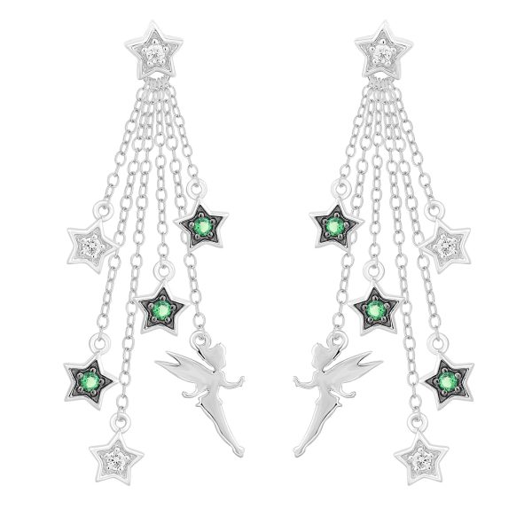 Enchanted Disney Fine Jewelry Sterling Silver with 1 6 CTTW Diamonds and Green Tourmaline Tinker Bell Earrings Online Sale