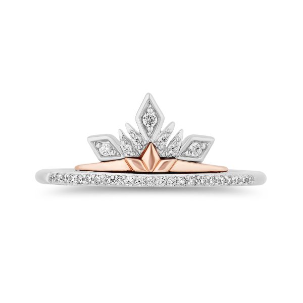 Enchanted Disney Fine Jewelry Sterling Silver and 10K Rose Gold With 1 6 CTTW Diamond Elsa and Anna Duo Stack Ring Online Sale