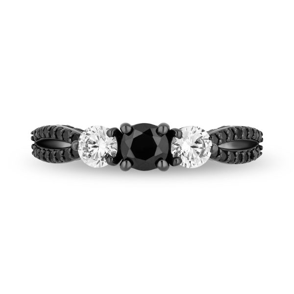 Enchanted Disney Fine Jewelry 14K White Gold with Black Rhodium Ursula Black and White diamond Three Stone Engagement ring with 1 1 4 CTTW Diamonds For Discount