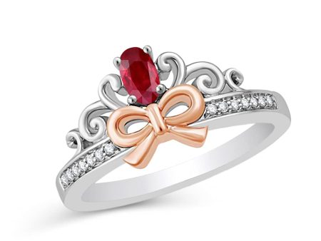 Enchanted Disney Fine Jewelry Sterling Silver and 10K Rose Gold 1 15 CTTW Diamond And Garnet Snow White Bow Ring Online Hot Sale