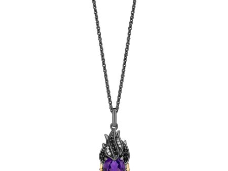 Enchanted Disney Fine Jewelry Black Rhodium Over Sterling Silver and 10K Yellow Gold with 1 10 CTTW Diamonds and Amethyst Ursula Necklace Online now