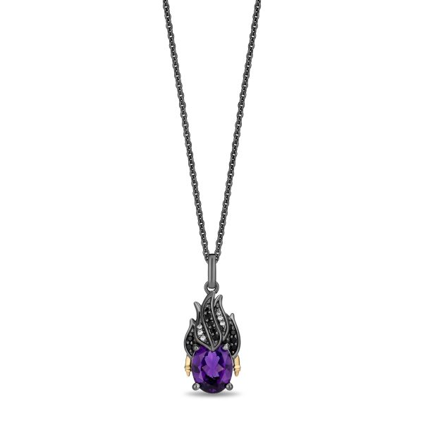 Enchanted Disney Fine Jewelry Black Rhodium Over Sterling Silver and 10K Yellow Gold with 1 10 CTTW Diamonds and Amethyst Ursula Necklace Online now