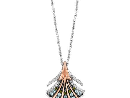 Enchanted Disney Fine Jewelry The Little Mermaid Black Rhodium over Sterling Silver and 10K Rose Gold with 1 10 CTTW Diamond and Swiss Blue Topaz with Green Tourmaline Ariel Pendant Necklace For Sale