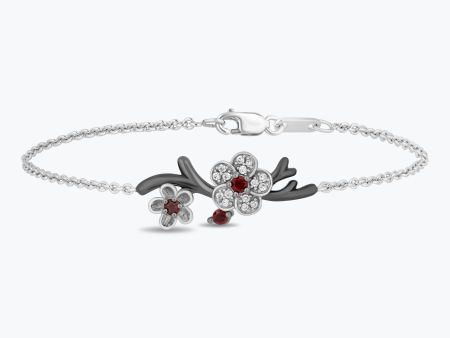 Enchanted Disney Fine Jewelry Black Rhodium over Sterling Silver with 1 7 CTTW Diamond and Red Garnet Mulan Bracelet Discount