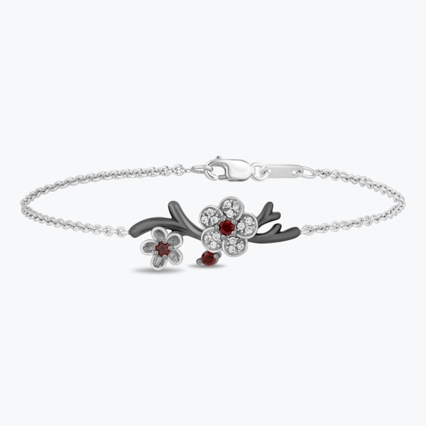 Enchanted Disney Fine Jewelry Black Rhodium over Sterling Silver with 1 7 CTTW Diamond and Red Garnet Mulan Bracelet Discount