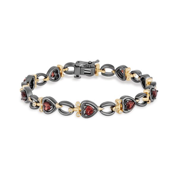 Enchanted Disney Fine Jewelry Black Rhodium and 14K Yellow Gold over Sterling Silver With 1 10 CTTW Diamond and Red Garnet Evil Queen Dagger Bracelet Online