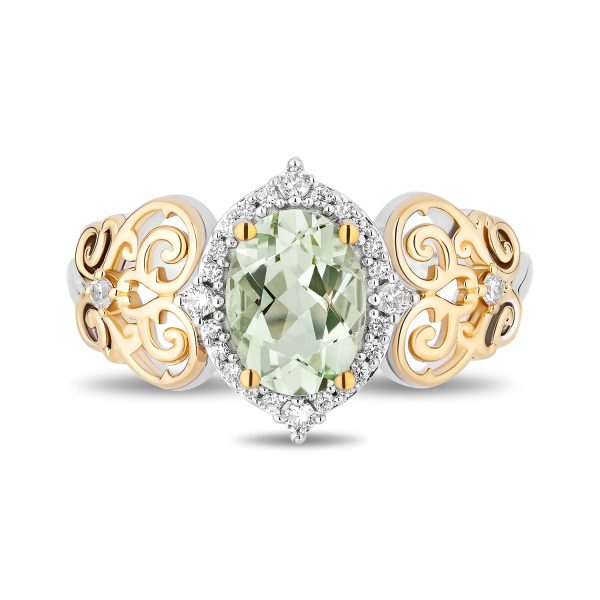 Enchanted Disney Fine Jewelry 14K Yellow Gold Over Sterling Silver with 1 8 CTTW  Diamonds and Green Amethyst  Tiana Ring For Cheap