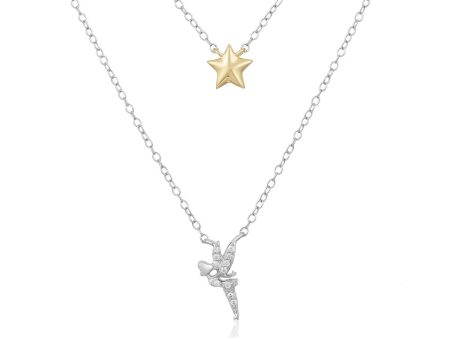 Enchanted Disney Fine Jewelry 14K Yellow Gold Over Sterling Silver 1 20 CTTW Tinker Bell Fairy Necklace Online now