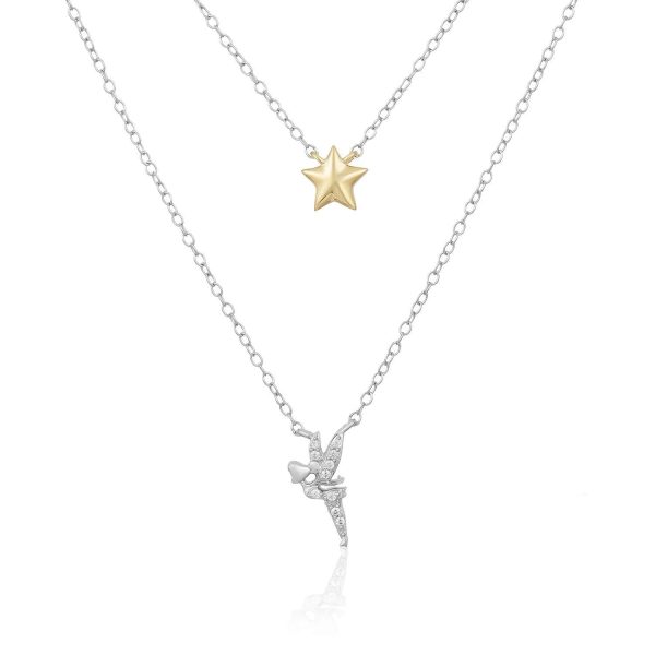 Enchanted Disney Fine Jewelry 14K Yellow Gold Over Sterling Silver 1 20 CTTW Tinker Bell Fairy Necklace Online now