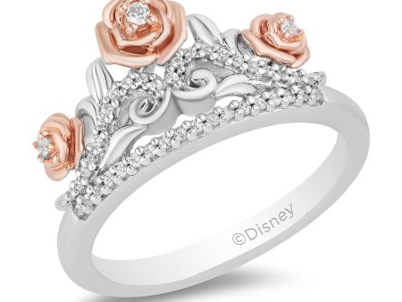 Enchanted Disney Fine Jewelry 10K Rose Gold and Sterling Silver with 1 8 CTTW Diamond Belle  Dozen Roses  Ring For Cheap