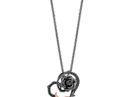 Enchanted Disney Fine Jewelry Sterling Silver and 10K Rose Gold with 1 6 CTTW Diamond Maleficent Heart Pendant Necklace on Sale