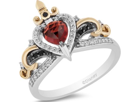 Enchanted Disney Fine Jewelry 10K Yellow Gold and Sterling Silver with 1 5 CTTW Diamond and Red Garnet Evil Queen Ring Online