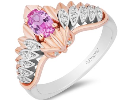 Enchanted Disney Fine Jewelry 14K Rose Gold Over Sterling Silver with 1 8 CTTW Diamonds and Created Pink Sapphire Sleeping Beauty 65th Anniversary Celebration Aurora Owl Ring Hot on Sale