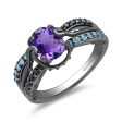 Enchanted Disney Fine Jewelry Black Rhodium Over Sterling Silver with 1 8 CTTW Diamonds, Amethyst and Swiss Blue Topaz Ursula Ring For Cheap