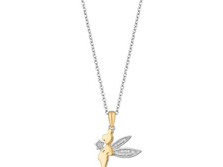 Enchanted Disney Fine Jewelry 14K Yellow Gold Over Sterling Silver with 1 20 CTTW Diamond Tinker Bell Pendant Necklace Online Hot Sale