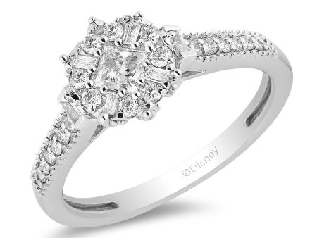 Enchanted Disney Fine Jewelry 10K White Gold with 1 2 CTTW Elsa Snowflake Composite Engagement Ring For Cheap