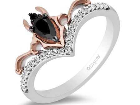 Enchanted Disney Fine Jewelry 10K Rose Gold and Sterling Silver with 1 6 CTTW Black and White Diamond with Black Onyx Maleficent Ring Fashion