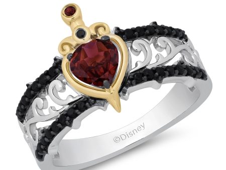 Enchanted Disney Fine Jewelry 10K Yellow Gold and Sterling Silver with 1 4 CTTW Black Diamond and Red Garnet Evil Queen Ring Discount