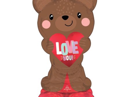 Large Brown Love Bear Airloonz Foil Balloon 49in For Sale