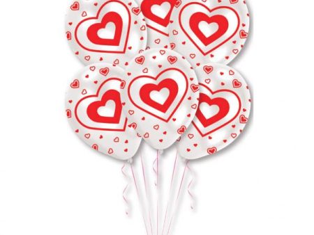 All Around Printed Hearts Latex Balloons 11in, 6pcs Supply