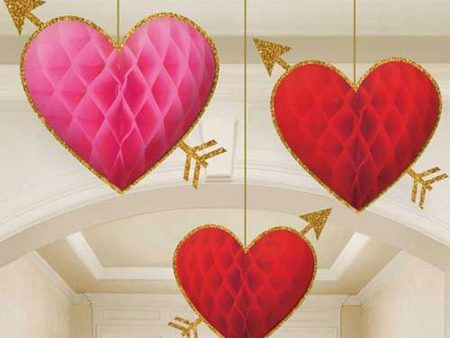 Red Heart Honeycomb Decoration 3pcs Online Hot Sale