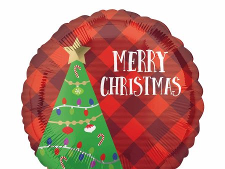 Festive Christmas Tree Plaid Foil Balloon 45cm For Sale