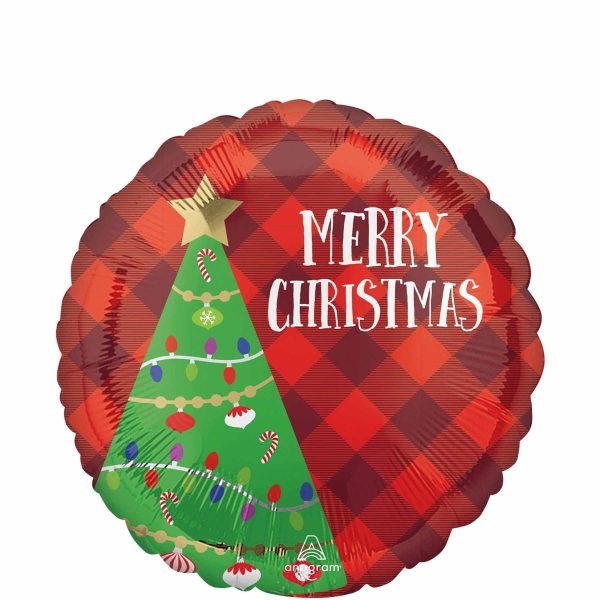 Festive Christmas Tree Plaid Foil Balloon 45cm For Sale