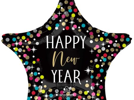 Happy New Year Colorful Confetti Star Foil Balloon 18In For Sale