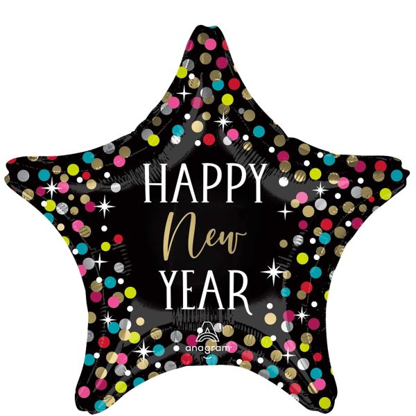 Happy New Year Colorful Confetti Star Foil Balloon 18In For Sale