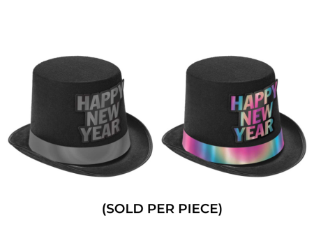 Happy New Year Illuminiating Fabric Top Hat (sold per piece) Hot on Sale