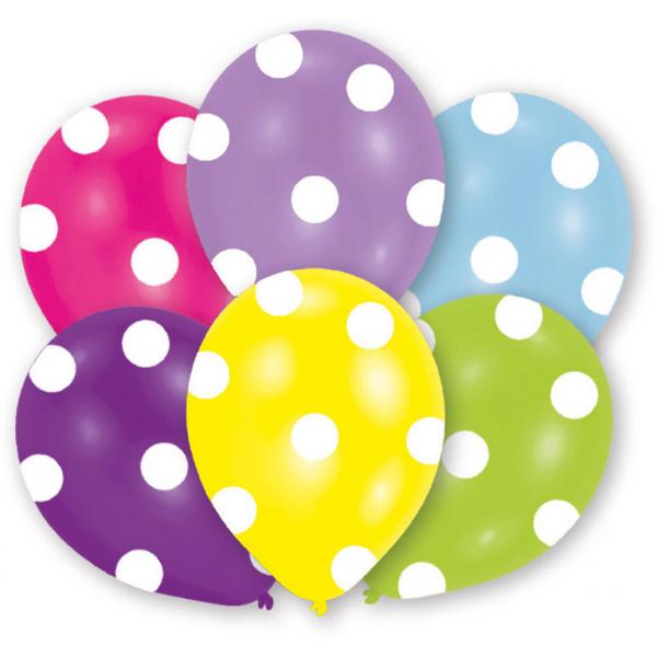 All Round Printed Polka Dots Assorted Latex Balloons 6pcs Supply