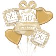 50th Anniversary Gold Scroll Balloon Bouquet 5pcs For Sale