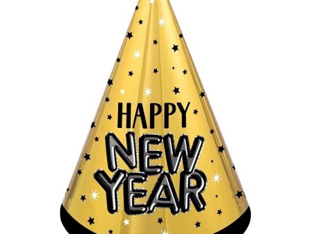 Happy New Year Paper Cone Hat (Black, Silver & Gold) For Sale