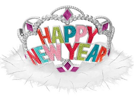 Happy New Year Tiara Electroplated Plastic & Marabou Discount