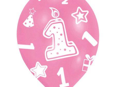 1st Birthday Pink Latex Balloons 11in, 6pcs Online