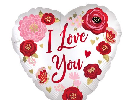 Love You Flowers Satin Foil Balloon 45cm Cheap