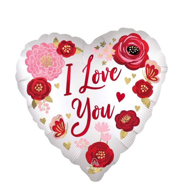 Love You Flowers Satin Foil Balloon 45cm Cheap