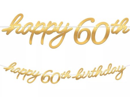 60th Golden Age Birthday Letter Banner Foil Board & Ribbon Online now