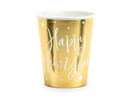 Happy New Year Gold Paper Cups 7oz, 6pcs Supply