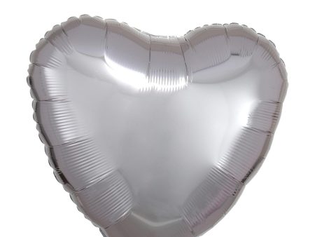 Silver Metallic Satin Luxe Heart Foil Balloon 45cm For Cheap